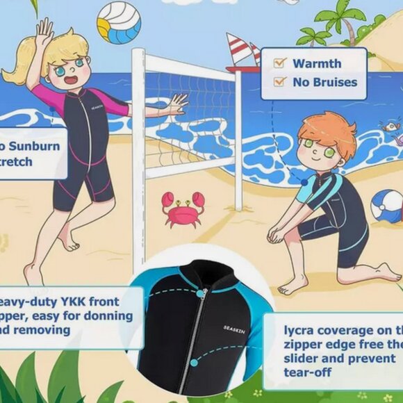 Kids Sea Skin Wetsuit Size 12. 2mm Front Zipper Neoprene Shorty - Picture 4 of 4